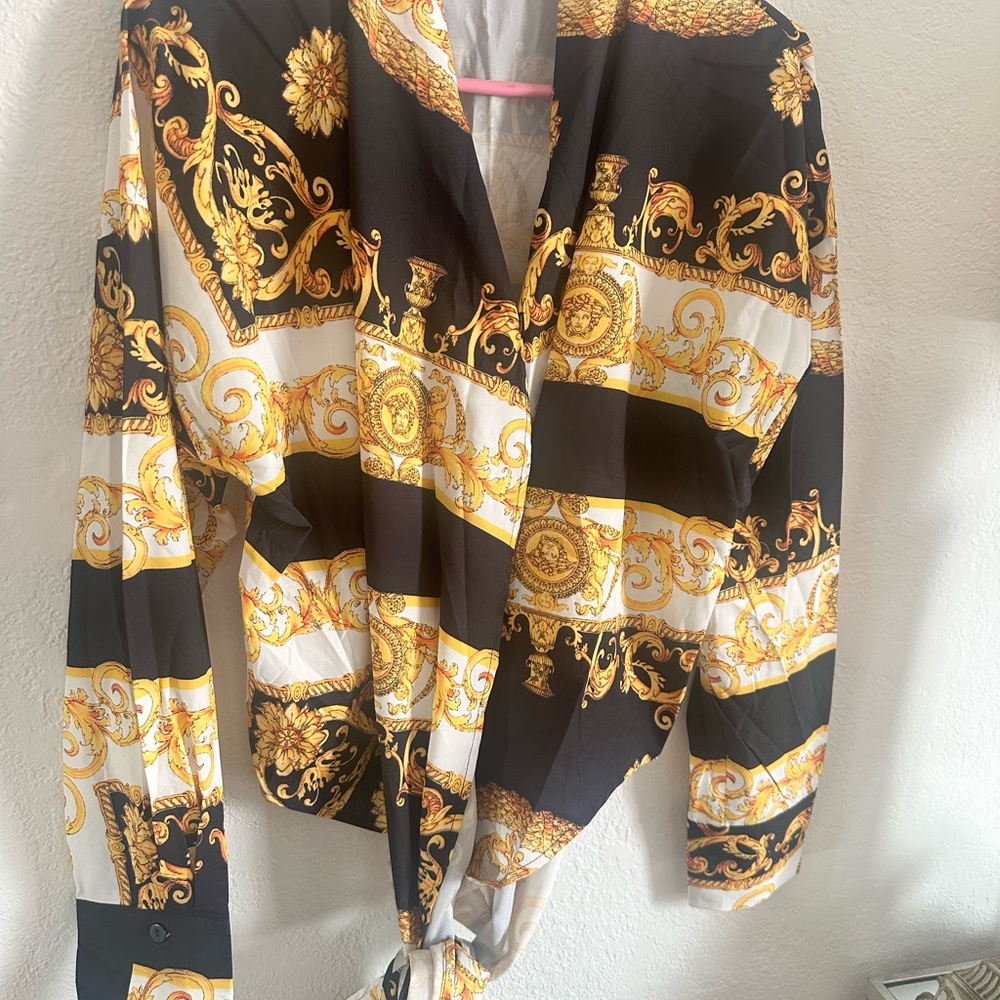 Elegant Black and Gold Baroque Blouse